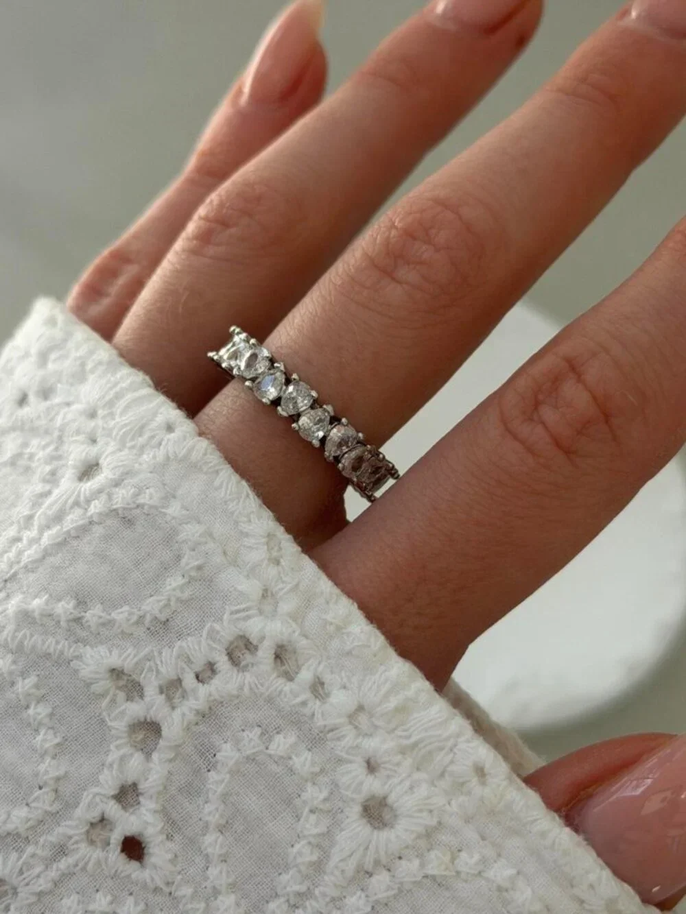 Sku0579Retro Silver White Gemstone Women Statement Ring Stainless steel+gift bag
